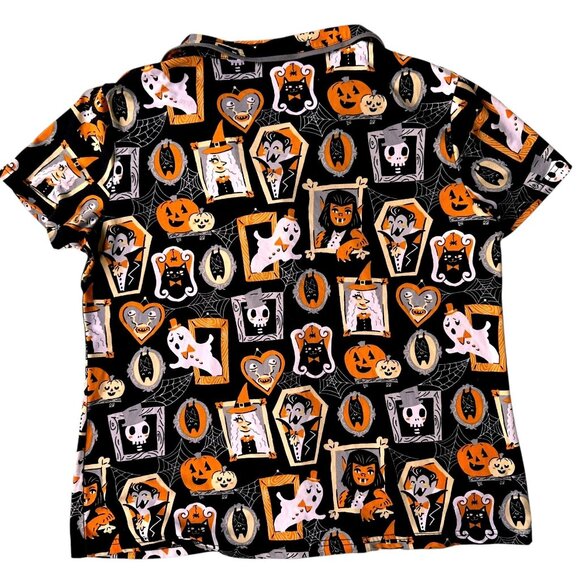 Munki Munki Halloween Pajama Top Large Short Sleeves Button Werewolf Witch Ghost - Picture 4 of 12